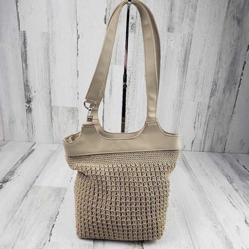 Jackson Beige Crochet Knit Style Double Strap Shoulder Bag Women's Purse
